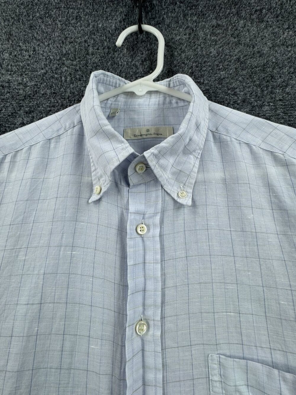 Ermenegildo Zegna Lightweight 15.75 White Blue Check Men Short Sleeve Shirt